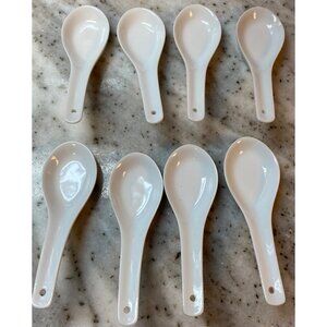 Set of 8 PIER 1 IMPORTS Porcelain Soup Spoon Rice Asian Wonton Japan Sushi